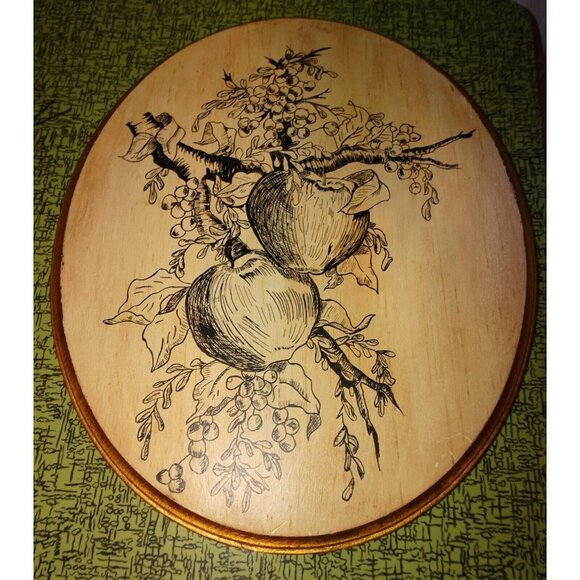 Vintage Hand Drawn Apples Berries & Leaves Wall Hanging on Wood farmhouse decor - Picture 8 of 10